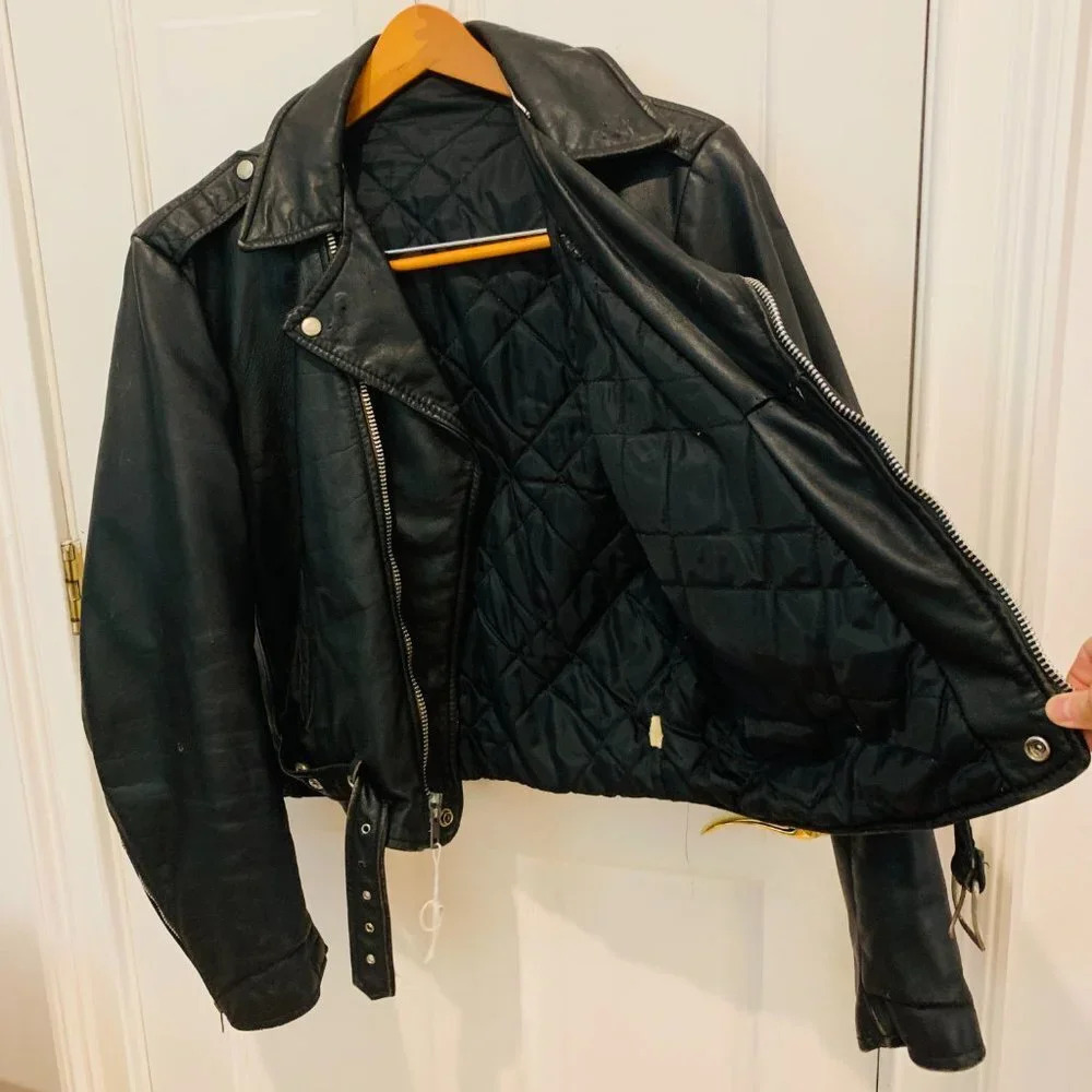 Vintage 90s Leather Biker Jacket Size Medium - Picture 2 of 15